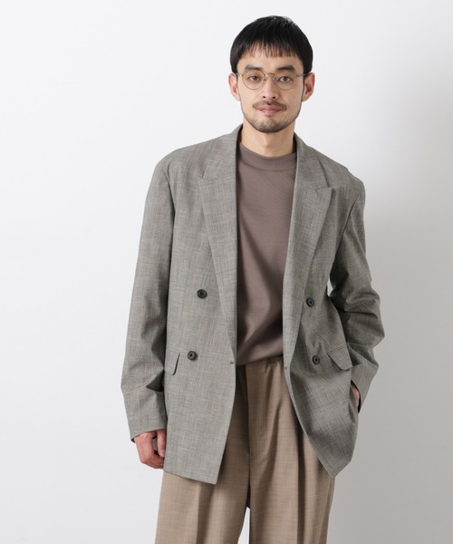 NANO universe（ナノユニバース）の「グレンチェックダブルブレストジャケット（セットアップ可）（テーラードジャケット・メンズ・グレー/ベージュ・M/L）」の3枚目の写真