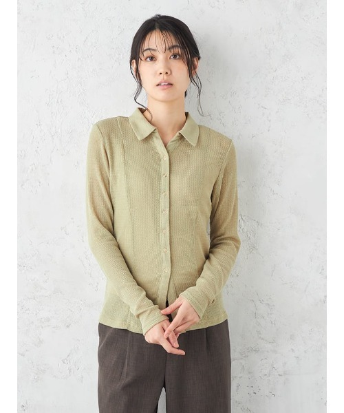HARUYAMA(ハルヤマ)の「シアーワッフルポロカーディガン / ポコポコ襟付きトップス【Emilyan】(Tシャツ/カットソー・レディース・ライトグレー/ホワイト/イエロー/ブルー・F)」の4枚目の写真