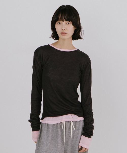 duei（デュイ）の「シアーロングスリーブトップス（Tシャツ/カットソー・レディース・グレー/ブラック/ピンク・FREE）」の13枚目の写真