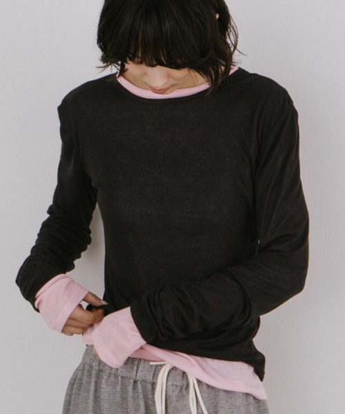 duei（デュイ）の「シアーロングスリーブトップス（Tシャツ/カットソー・レディース・グレー/ブラック/ピンク・FREE）」の4枚目の写真