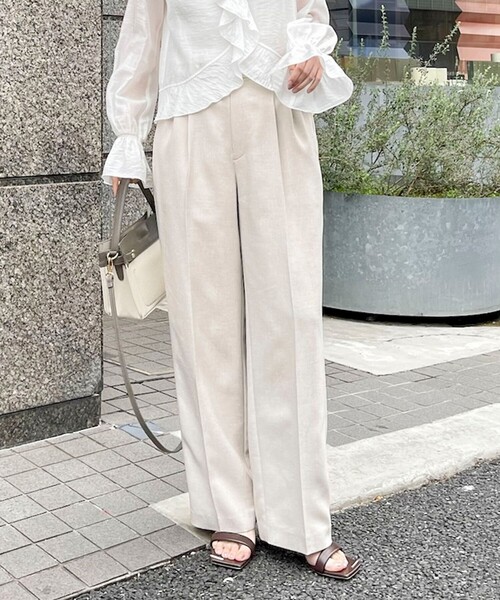 NOLLEY’S Sophi（ノーリーズソフィ）の「NEW morisachi《セットアップ対応》ウォッシャブルスラブオックスタックワイドパンツ（その他パンツ・レディース・アイボリー/ベージュ/ネイビー・34/38/36）」の2枚目の写真