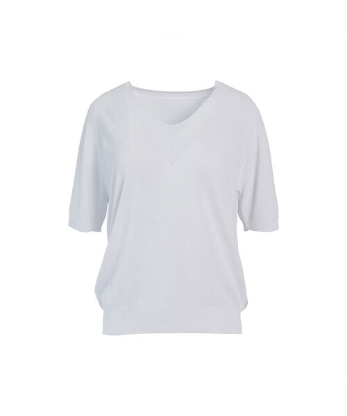 VASCARA(バスカラ)の「Raglan V-neck Half Sleeve Knitwear (7colors)(Tシャツ/カットソー・レディース・ブラック/ライトベージュ/カーキ/パープル/ホワイト/ブラウン/ライトイエロー・FREE)」の2枚目の写真