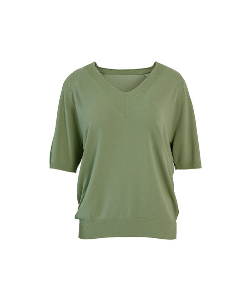 VASCARA(バスカラ)の「Raglan V-neck Half Sleeve Knitwear (7colors)(Tシャツ/カットソー・レディース・ブラック/ライトベージュ/カーキ/パープル/ホワイト/ブラウン/ライトイエロー・FREE)」の5枚目の写真