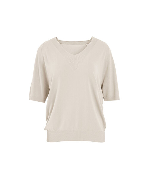 VASCARA(バスカラ)の「Raglan V-neck Half Sleeve Knitwear (7colors)(Tシャツ/カットソー・レディース・ブラック/ライトベージュ/カーキ/パープル/ホワイト/ブラウン/ライトイエロー・FREE)」の4枚目の写真