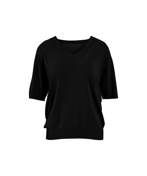 VASCARA(バスカラ)の「Raglan V-neck Half Sleeve Knitwear (7colors)(Tシャツ/カットソー・レディース・ブラック/ライトベージュ/カーキ/パープル/ホワイト/ブラウン/ライトイエロー・FREE)」の1枚目の写真