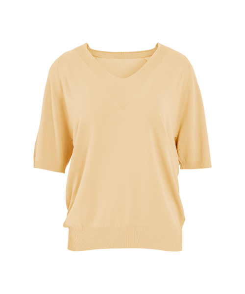 VASCARA(バスカラ)の「Raglan V-neck Half Sleeve Knitwear (7colors)(Tシャツ/カットソー・レディース・ブラック/ライトベージュ/カーキ/パープル/ホワイト/ブラウン/ライトイエロー・FREE)」の9枚目の写真