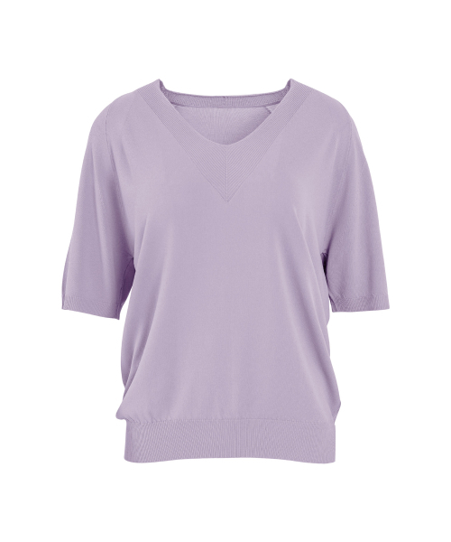VASCARA(バスカラ)の「Raglan V-neck Half Sleeve Knitwear (7colors)(Tシャツ/カットソー・レディース・ブラック/ライトベージュ/カーキ/パープル/ホワイト/ブラウン/ライトイエロー・FREE)」の14枚目の写真