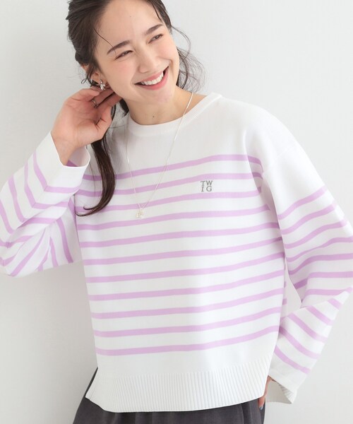 SHOO・LA・RUE（シューラルー）の「まるでTシャツ 大人カジュアルコーデに最適なボーダーニット（ニット/セーター・レディース・ネイビー系2/スモーキーグリーン系3/ライトパープル・00）」の3枚目の写真