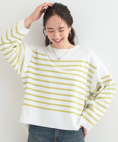 SHOO・LA・RUE（シューラルー）の「まるでTシャツ 大人カジュアルコーデに最適なボーダーニット（ニット/セーター・レディース・ネイビー系2/スモーキーグリーン系3/ライトパープル・00）」の4枚目の写真