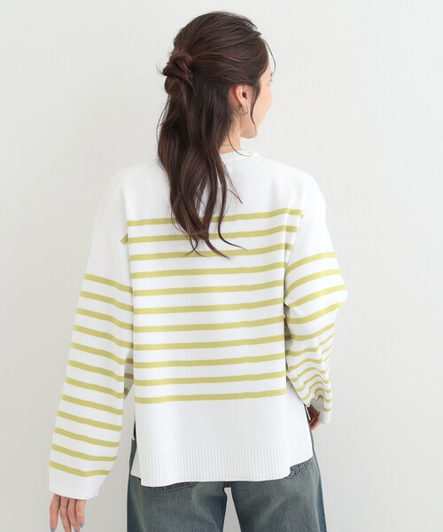 SHOO・LA・RUE（シューラルー）の「まるでTシャツ 大人カジュアルコーデに最適なボーダーニット（ニット/セーター・レディース・ネイビー系2/スモーキーグリーン系3/ライトパープル・00）」の5枚目の写真