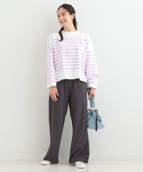 SHOO・LA・RUE（シューラルー）の「まるでTシャツ 大人カジュアルコーデに最適なボーダーニット（ニット/セーター・レディース・ネイビー系2/スモーキーグリーン系3/ライトパープル・00）」の10枚目の写真
