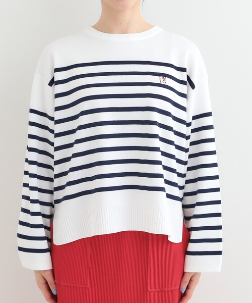 SHOO・LA・RUE（シューラルー）の「まるでTシャツ 大人カジュアルコーデに最適なボーダーニット（ニット/セーター・レディース・ネイビー系2/スモーキーグリーン系3/ライトパープル・00）」の16枚目の写真