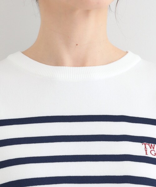 SHOO・LA・RUE（シューラルー）の「まるでTシャツ 大人カジュアルコーデに最適なボーダーニット（ニット/セーター・レディース・ネイビー系2/スモーキーグリーン系3/ライトパープル・00）」の19枚目の写真