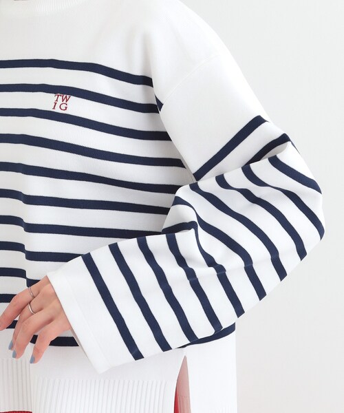 SHOO・LA・RUE（シューラルー）の「まるでTシャツ 大人カジュアルコーデに最適なボーダーニット（ニット/セーター・レディース・ネイビー系2/スモーキーグリーン系3/ライトパープル・00）」の20枚目の写真