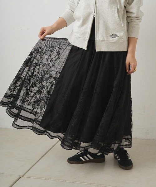 PUAL CE CIN（ピュアルセシン）の「成形レーススカート（スカート・レディース・ブラック/オフホワイト・FREE）」の2枚目の写真