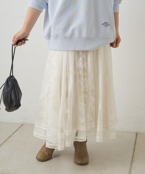 PUAL CE CIN（ピュアルセシン）の「成形レーススカート（スカート・レディース・ブラック/オフホワイト・FREE）」の3枚目の写真