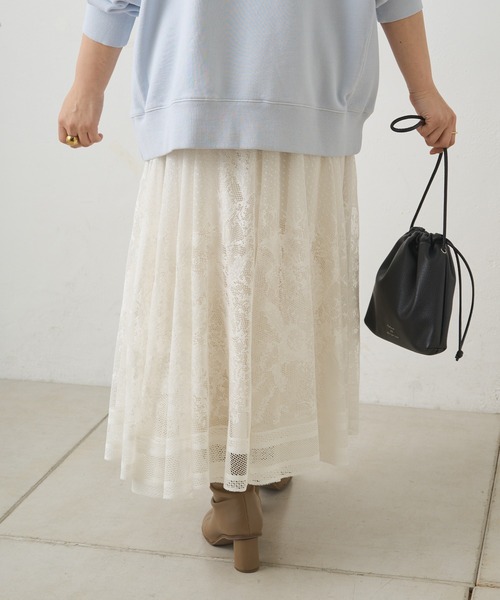 PUAL CE CIN（ピュアルセシン）の「成形レーススカート（スカート・レディース・ブラック/オフホワイト・FREE）」の5枚目の写真