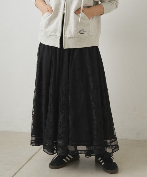 PUAL CE CIN（ピュアルセシン）の「成形レーススカート（スカート・レディース・ブラック/オフホワイト・FREE）」の9枚目の写真