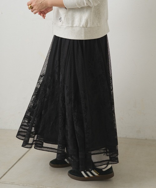 PUAL CE CIN（ピュアルセシン）の「成形レーススカート（スカート・レディース・ブラック/オフホワイト・FREE）」の10枚目の写真