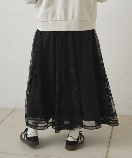 PUAL CE CIN（ピュアルセシン）の「成形レーススカート（スカート・レディース・ブラック/オフホワイト・FREE）」の11枚目の写真