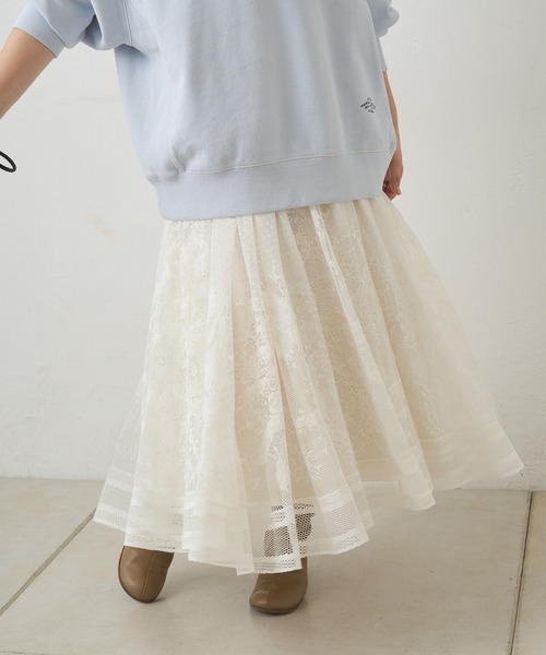 PUAL CE CIN（ピュアルセシン）の「成形レーススカート（スカート・レディース・ブラック/オフホワイト・FREE）」の4枚目の写真