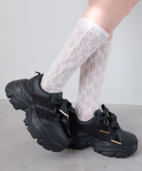 MAJESTIC LEGON（マジェスティックレゴン）の「ダブルリボン厚底スニーカー（スニーカー・レディース・ピンク/アイボリー/ブラック・X-LARGE/LARGE/MEDIUM/SMALL）」の14枚目の写真
