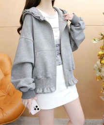 LUCPY（ラクピー）の「フリルデザインジップアップパーカー（パーカー）」