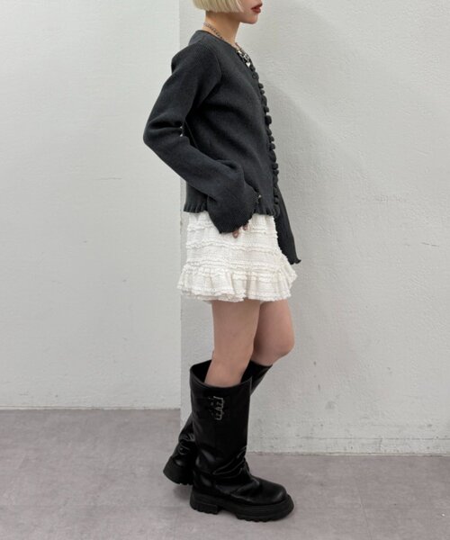 w closet(ダブルクローゼット)の「マルチWAYフリルカーディガン(カーディガン/ボレロ・レディース・チャコールグレー/アイボリー/ピンク/レッド/グリーン・FREE)」の7枚目の写真