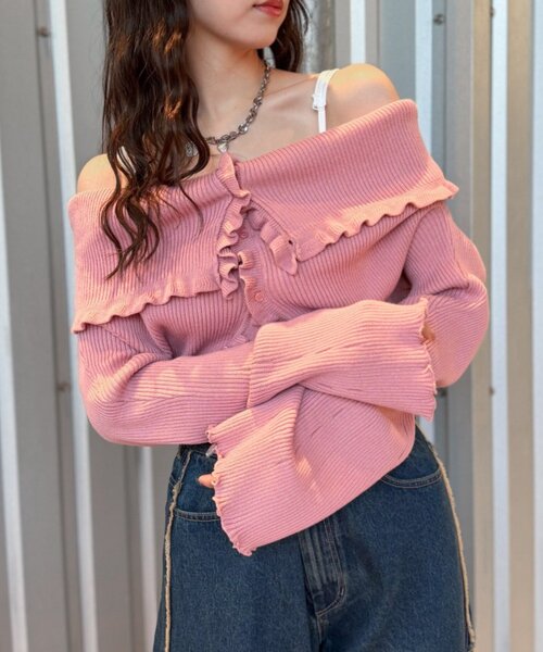 w closet(ダブルクローゼット)の「マルチWAYフリルカーディガン(カーディガン/ボレロ・レディース・チャコールグレー/アイボリー/ピンク/レッド/グリーン・FREE)」の16枚目の写真