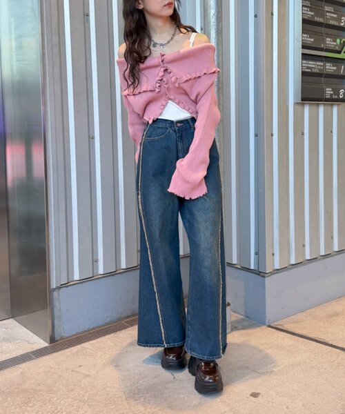 w closet(ダブルクローゼット)の「マルチWAYフリルカーディガン(カーディガン/ボレロ・レディース・チャコールグレー/アイボリー/ピンク/レッド/グリーン・FREE)」の20枚目の写真