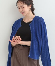 編み柄が上品 ラメ配色透かし編みカーディガン