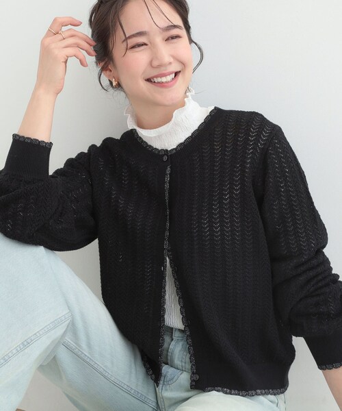 SHOO・LA・RUE(シューラルー)の「編み柄が上品 ラメ配色透かし編みカーディガン(カーディガン/ボレロ・レディース・ブラック/ブルー系その他/イエロー系その他・02/01/04/03)」の1枚目の写真