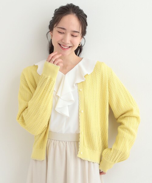 SHOO・LA・RUE(シューラルー)の「編み柄が上品 ラメ配色透かし編みカーディガン(カーディガン/ボレロ・レディース・ブラック/ブルー系その他/イエロー系その他・02/01/04/03)」の8枚目の写真