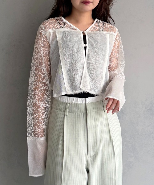 &g'aime（アンジェム）の「【&ｇ'aime 】レース＆フリンジボレロ　Lace & Fringe Bolero（カーディガン/ボレロ・レディース・ホワイト/ブラック・FREE）」の2枚目の写真