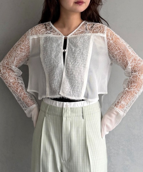 &g'aime（アンジェム）の「【&ｇ'aime 】レース＆フリンジボレロ　Lace & Fringe Bolero（カーディガン/ボレロ・レディース・ホワイト/ブラック・FREE）」の4枚目の写真