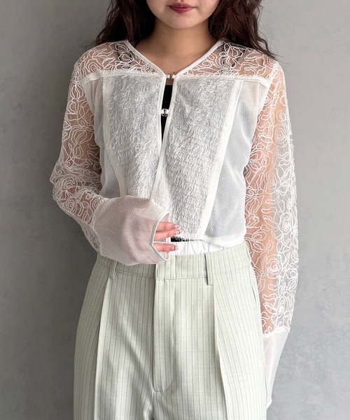 &g'aime（アンジェム）の「【&ｇ'aime 】レース＆フリンジボレロ　Lace & Fringe Bolero（カーディガン/ボレロ・レディース・ホワイト/ブラック・FREE）」の3枚目の写真