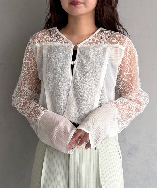 &g'aime（アンジェム）の「【&ｇ'aime 】レース＆フリンジボレロ　Lace & Fringe Bolero（カーディガン/ボレロ・レディース・ホワイト/ブラック・FREE）」の5枚目の写真