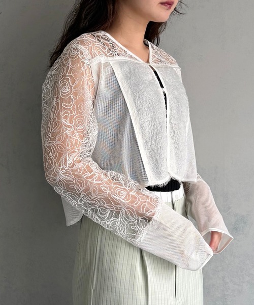 &g'aime（アンジェム）の「【&ｇ'aime 】レース＆フリンジボレロ　Lace & Fringe Bolero（カーディガン/ボレロ・レディース・ホワイト/ブラック・FREE）」の8枚目の写真