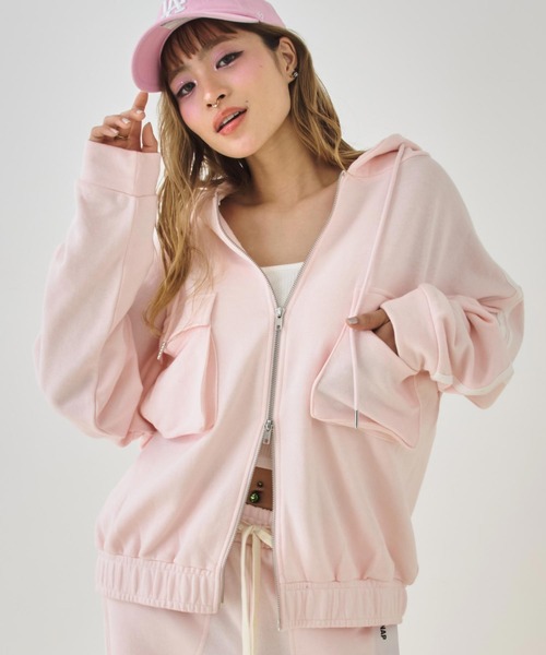 ANAP（アナップ）の「Wジップ カーゴポケット ライン スウェット パーカー（パーカー・レディース・ミント/ピンク/グレー/ダークアッシュ・F）」の4枚目の写真