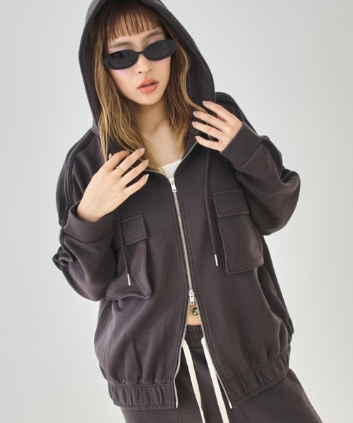 ANAP（アナップ）の「Wジップ カーゴポケット ライン スウェット パーカー（パーカー・レディース・ミント/ピンク/グレー/ダークアッシュ・F）」の9枚目の写真