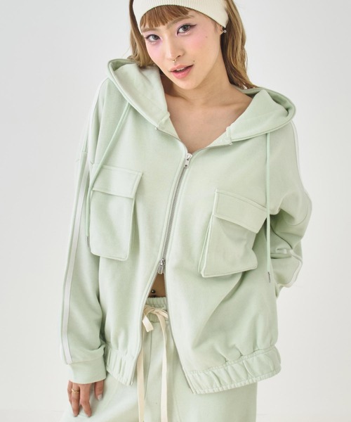 ANAP（アナップ）の「Wジップ カーゴポケット ライン スウェット パーカー（パーカー・レディース・ミント/ピンク/グレー/ダークアッシュ・F）」の14枚目の写真