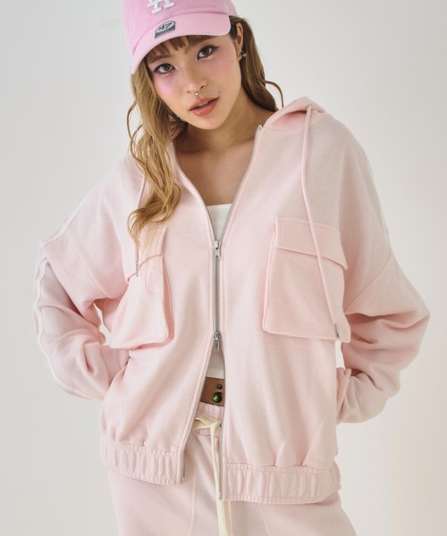 ANAP（アナップ）の「Wジップ カーゴポケット ライン スウェット パーカー（パーカー・レディース・ミント/ピンク/グレー/ダークアッシュ・F）」の17枚目の写真