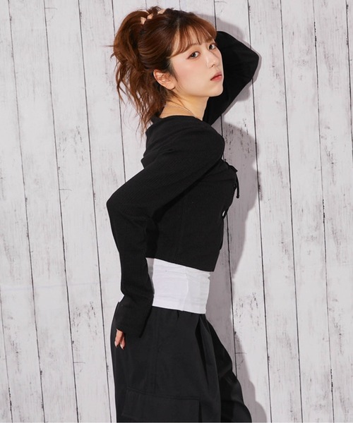 GORGE(ゴージ)の「《レースアップ・クロップド》カットソー/Y2K×ガーリー/春夏秋/全3色(Tシャツ/カットソー・レディース・ブラック/オフホワイト/グレー・F)」の7枚目の写真