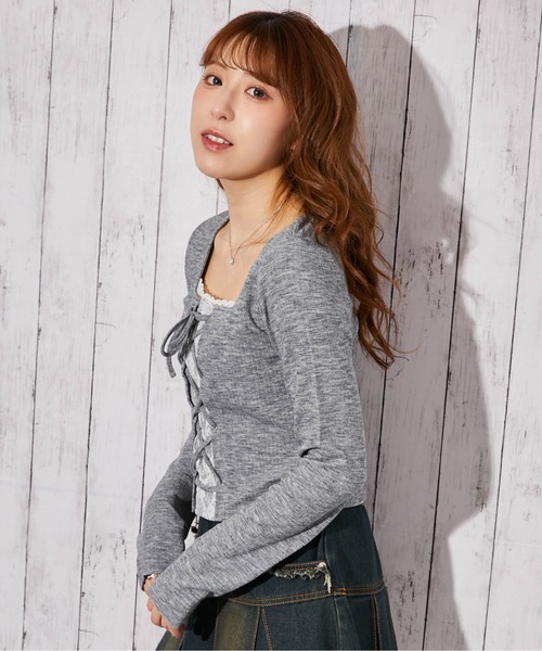 GORGE(ゴージ)の「《レースアップ・クロップド》カットソー/Y2K×ガーリー/春夏秋/全3色(Tシャツ/カットソー・レディース・ブラック/オフホワイト/グレー・F)」の11枚目の写真