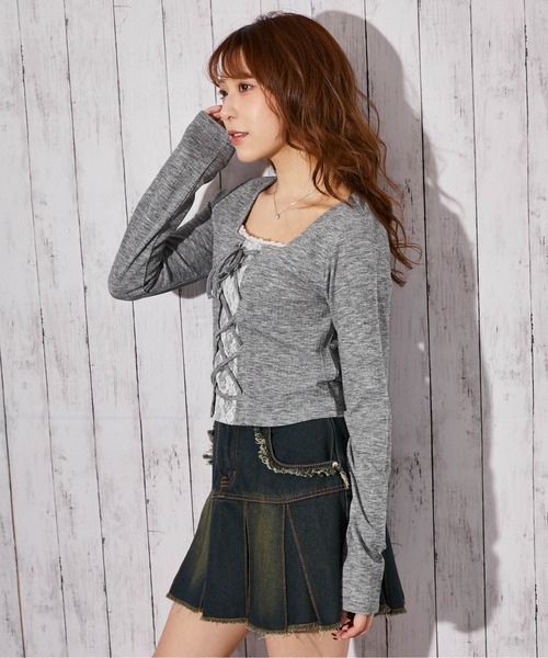 GORGE(ゴージ)の「《レースアップ・クロップド》カットソー/Y2K×ガーリー/春夏秋/全3色(Tシャツ/カットソー・レディース・ブラック/オフホワイト/グレー・F)」の20枚目の写真