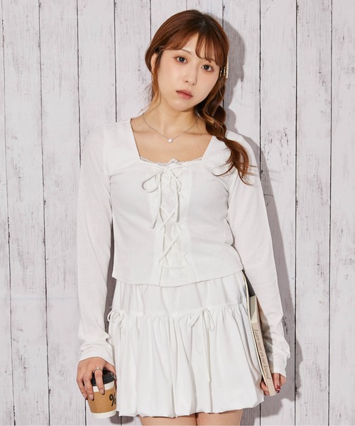 GORGE(ゴージ)の「《レースアップ・クロップド》カットソー/Y2K×ガーリー/春夏秋/全3色(Tシャツ/カットソー・レディース・ブラック/オフホワイト/グレー・F)」の18枚目の写真