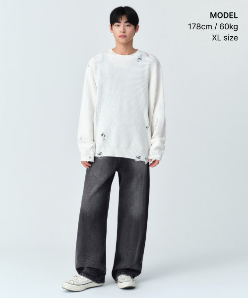MUSINSA STANDARD（ムシンサスタンダード）の「ディストロイドリブニット[アイボリー]（ニット/セーター・メンズ・その他・SMALL/MEDIUM/LARGE/X-LARGE/2XL）」の2枚目の写真