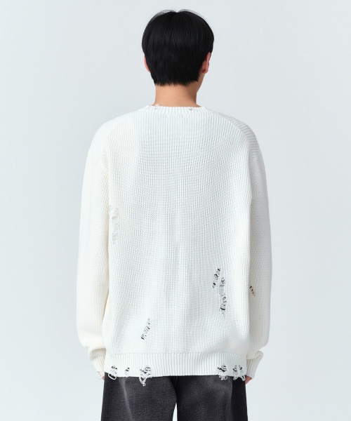 MUSINSA STANDARD（ムシンサスタンダード）の「ディストロイドリブニット[アイボリー]（ニット/セーター・メンズ・その他・SMALL/MEDIUM/LARGE/X-LARGE/2XL）」の3枚目の写真