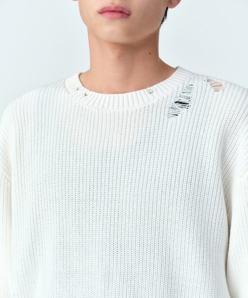 MUSINSA STANDARD（ムシンサスタンダード）の「ディストロイドリブニット[アイボリー]（ニット/セーター・メンズ・その他・SMALL/MEDIUM/LARGE/X-LARGE/2XL）」の4枚目の写真