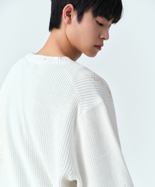 MUSINSA STANDARD（ムシンサスタンダード）の「ディストロイドリブニット[アイボリー]（ニット/セーター・メンズ・その他・SMALL/MEDIUM/LARGE/X-LARGE/2XL）」の5枚目の写真
